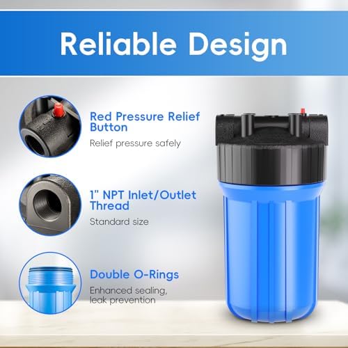 iSpring HB18B Whole House Water Filter Housing, 10" x 4.5" Universal Housing for Whole Home Water Filtration w/ 1" NPT Ports Pre-Filtration System - Image 2