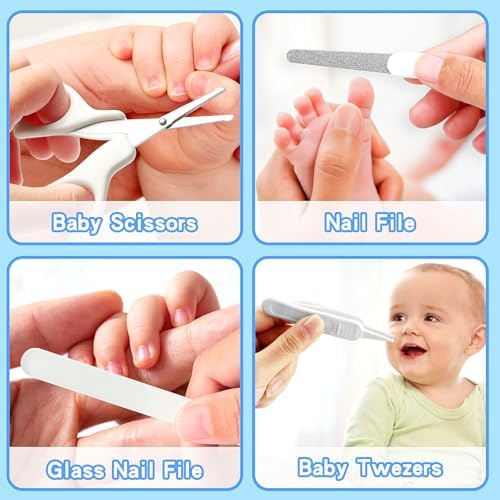Baby Healthcare and Grooming Kit, Baby Safety Care Set, Baby Electric Nail Trimmer Set Newborn Nursery Health Care Set for Newborn Infant Toddlers Baby Boys Girls Kids (Grey White-18 Kits) - Image 5