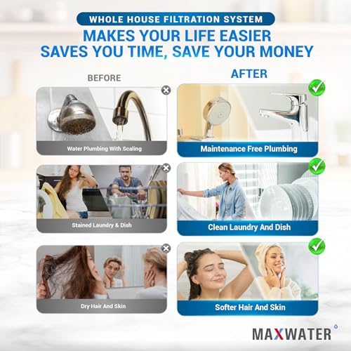 Max Water 3 Stage (Good for City & Cottage Water) 10 inch Standard Water Filtration System for Whole House - Pleated Sediment + Sediment + GAC - ¾ Inlet/Outlet - Model : WH-SC7 - Image 6