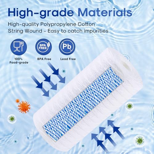 ICEPURE 1 Micron 10”*4.5'' Whole House Sediment String Wound Water Filter Replacement filter for 84637, WPX5BB97P, PC10, 355214-45, 355215-45, WP10BB97P, WP5BB97P, 4 PACK - Image 5