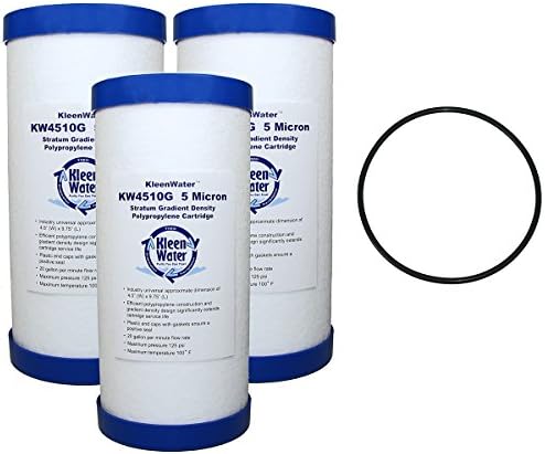 KleenWater 4.5 x 10 Inch Poly-Spun 5 Micron Filters, Compatible with GE Water Filter Cartridges, Multi-Pack, 3 Filters with O-Ring Replacement for WS03X10039 by KleenWater