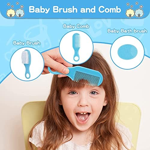 Baby Healthcare and Grooming Kit, 14 in 1 Baby Safety Set Newborn Nursery Health Care Set with Hair Brush Scale Nail Clippers for Baby Girls Boys (Blue 14 in 1) - Image 3