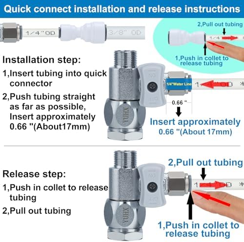 YUHX Feed Water Adapter 3/8" x 1/4" or 3/8" Add-A-Tee, 1/2 x 1/4 or 3/8 Water Line splitter,1/4 Push to Connect not Fit Thread or Braided Hose - Image 4
