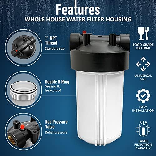 High Capacity 10 x 4.5” Whole House Filter Purifier System for Well or City Water, Presser Relief Button, 1” NPT Brass Port, Double O-Ring, Meets NSF Standards & Regulations (White, 3 Sets) - Image 2