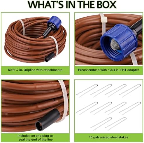 Raindrip R567DT Drip Irrigation Watering Kit for Vegetable Gardens Includes 50 feet of 1/4-Inch Dripline, 3/4-Inch FHT Adapter, 10 Hold-Down Stakes, 1 End Plug - Image 2