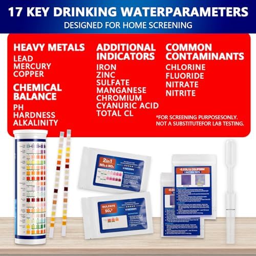 Water Test Kit for Drinking Water, 23-in-1 Water Test Strips for Tap & Well Water, Tests Hardness, Lead, Iron, Copper, Chlorine, Fluoride, pH, Nitrate & More, Fast Home Water Testing, 155 Strips - Image 5