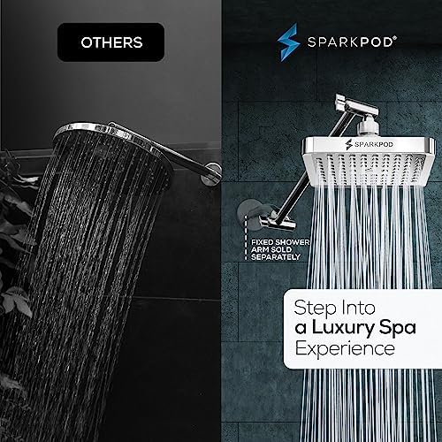 SparkPod Square Rain Shower Head with Extension Arm - Height Adjustable Shower Head with High Pressure Performance - Easy 1-Minute Installation (6" Square, Luxury Polished Chrome) - Image 2