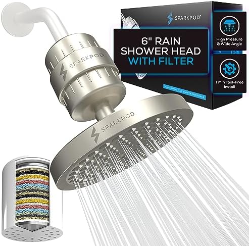 SparkPod Filtered Shower Head, 23-Stage, 6" Round, Brushed Nickel by SparkPod