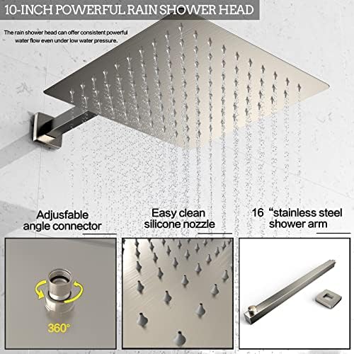 Brushed Nickel Rain Shower System Faucet Set with Handheld, 12 inch - Image 3