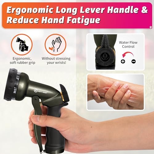 AUTOMAN Garden Hose Nozzle - 7 Patterns Sprayer, 100% Metal High Pressure Spray Nozzle, Labor-Saving Design, Heavy Duty Water Hose Nozzle for Garden Watering, Car Washing, Window Cleaning,Pets Bathing - Image 4