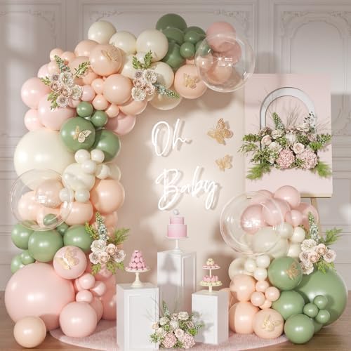 Pink Green Balloon Arch Kit, Baby Shower Birthday Decor by NUTTYBASH