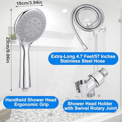 Detachable Handheld Shower Head with Hose - High pressure 5 Functions Showerheads Hand Held Shower Heads,Extra Long 4.7 ft. Stainless Steel Hose and Holder - Image 6