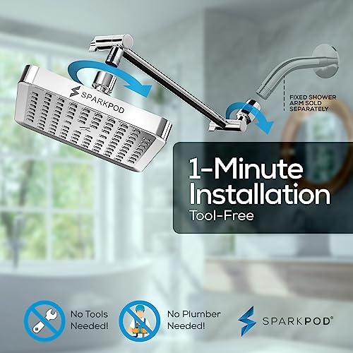 SparkPod Square Rain Shower Head with Extension Arm - Height Adjustable Shower Head with High Pressure Performance - Easy 1-Minute Installation (6" Square, Luxury Polished Chrome) - Image 6