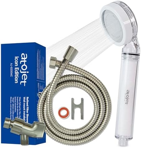 Filter Showerhead Inspired By Korea's Beauty Culture | Carbon Composite Filter | Single Set (Hose, Mount, Teflon Tape, Wrench) (AJ8200MC-SET-SNG) by ATOJET