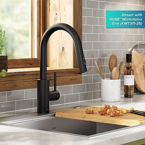KRAUS Oletto Single Handle Pull Down Kitchen Faucet with QuickDock Top Mount Installation Assembly in Matte Black, KPF-2620MB - Image 3