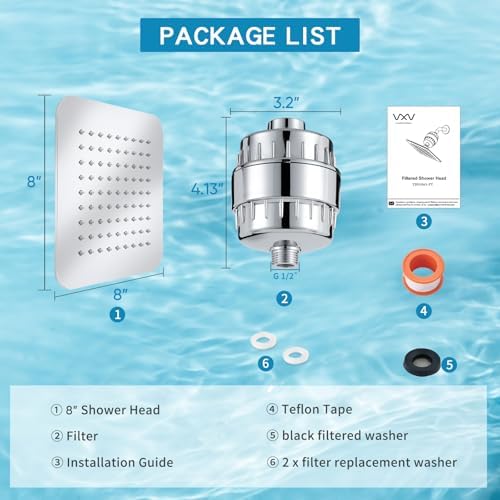 8'' High Pressure Filtered Shower Head Combo 20 Stage Shower Filter for Hard Water, Removes Chlorine & Harmful Substances (Chrome Polished) - Image 7
