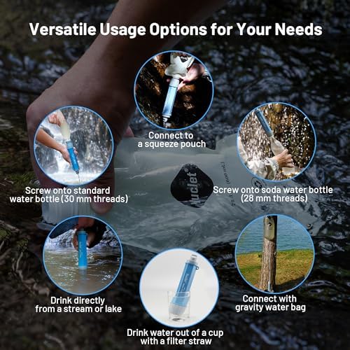 Yuclet Squeeze Water Filtration System for Hiking, Camping, Travel, and Emergency Preparedness (3 Water Filter Straw, 4 Squeezable 20-Oz Water Pouch) - Image 6