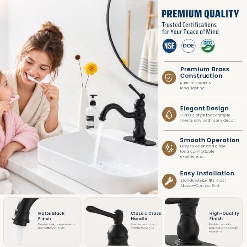 Matte Black Bathroom Faucet Single Handle One Hole - Image 3