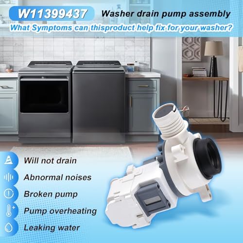 W11399437 Washer Drain Pump Assembly Compatible with Whirlpool Maytag Kenmore Crosley Washing Machine, Replacement PartPD00058225 W11259498 4961028 AP6974144 PS12731241 EAP12731241 - Image 6
