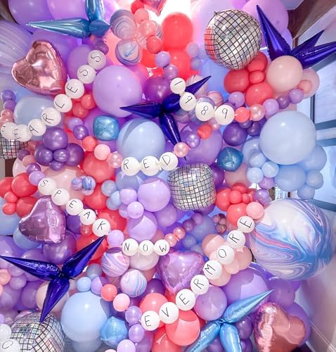 171Pcs Songster Birthday Decoration - Pink and Purple Balloon Arch Kit Hollow Star, Microphone, Disco Mylar Balloon Garland Kit for Music Fans Popular Singer Birthday Princess Party Decorations - Image 3