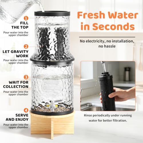 Glass Gravity Water Filter System, 3 Gallon with Dual Carbon Filtration - Image 6