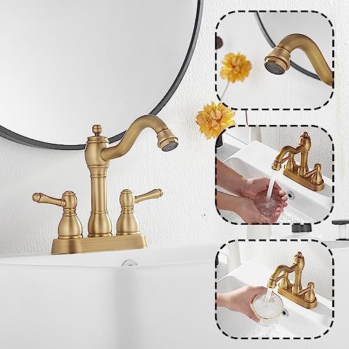 Antique Brass Bathroom Faucet, 2 Handles, 4 Inches Centerset - Image 4