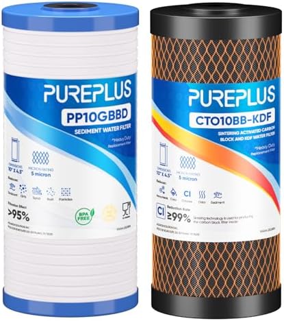 PUREPLUS 10"x4.5" Whole House Water Filter Combo, Grooved Sediment & KDF by PUREPLUS