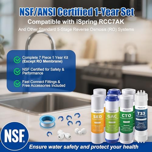 F7 NSF Certified 1-Year Replacement Filter Cartridge Pack Compatible with iSpring RCC7AK, 7-Count for Standard 5-Stage RO System, Without RO Membrane & Alkaline Remineralization Filter - Image 2