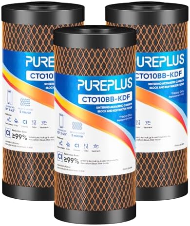 PUREPLUS 5 Micron 10"x4.5" Whole House Water Filter, KDF & Carbon, 3 Pack by PUREPLUS