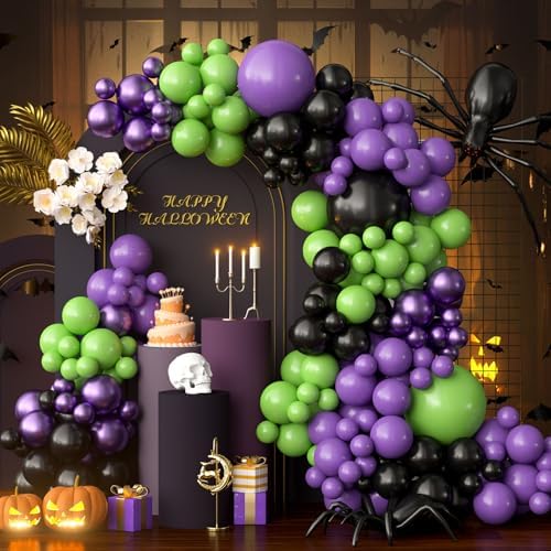 OuMuaMua Halloween Balloon Garland Arch Kit, 116PCS Green Purple Black Balloons Metallic Purple Balloons for Halloween Party Decorations Kids Birthday Baby Shower Party Favors, 5/10/12/18 Inch by OuMuaMua