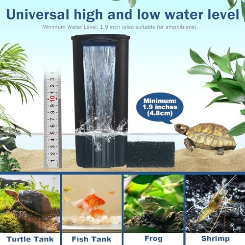 Turtle Tank Filter Aquarium Internal Filter for 3 to 20 Gallon Fish Tank, Bio-filtration Low Water Level Small Power Canister Filter, Frog Shrimp Newt Betta Water Clean, Hang On Back Waterfall Quiet - Image 6