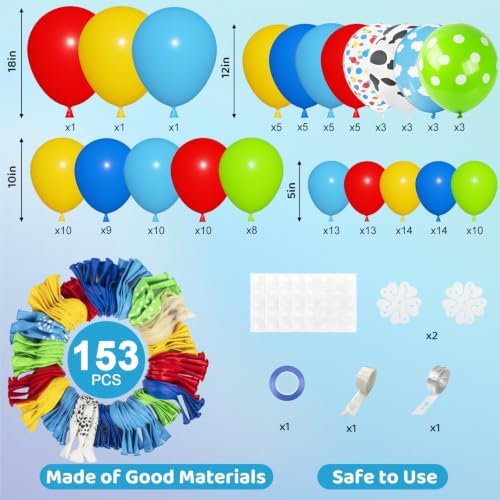 Amandir 153Pcs Blue Red Yellow Balloon Arch Garland Kit Different Sizes - Image 3