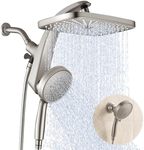 Rain Shower Head with Handheld Showerhead, Nickel 1.8GPM 460311 + Holder by BOZYBO-BornforQualityLife