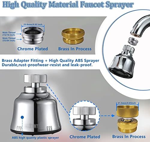 Sink Faucet Sprayer Attachment, Upgrade 4 Mode Adjustable Kitchen Faucet Head, Movable Kitchen Tap Head 360° Rotatable with Extension Hose, Anti-Splash Sink Sprayer Facuet Nozzle Head Water Saving - Image 3