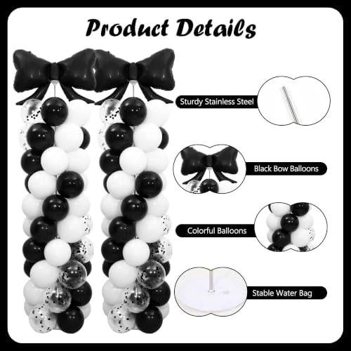 Black and White Bow Balloon Column Stand Kit Set of 2 for Floor - Image 4
