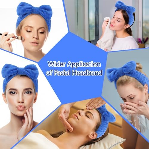 Ondder 8 PCS Headbands for Women, Royal Blue Bow Spa Headband, Cute Non Slip Makeup Headbands for Face Washing Skincare Daily Wear - Image 3