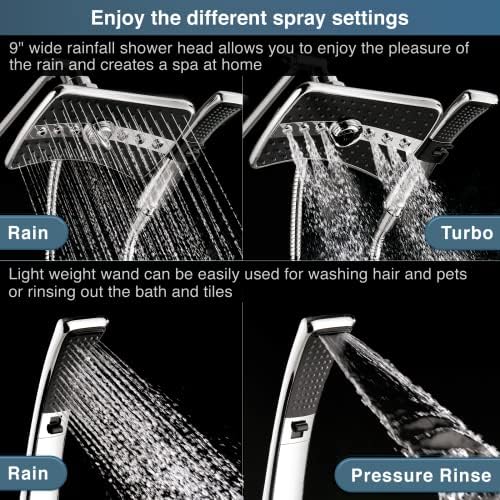 BRIGHT SHOWERS High Pressure Dual Shower Head Combo, Handheld Showerhead Rainfall Shower Head Combo with Black Face, 60 Inch Long Stainless Steel Shower Hose, Chrome (Pack of 2) - Image 2