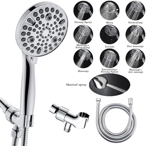 XMJAS-TURN High Pressure 10-mode Handheld Shower Head - Anti-clog Nozzles,Built-in Power Wash to Clean Tub, Tile & Pets,Extra Long 5 ft.Stainless Steel Hose, Copper interface shower holder - Image 2