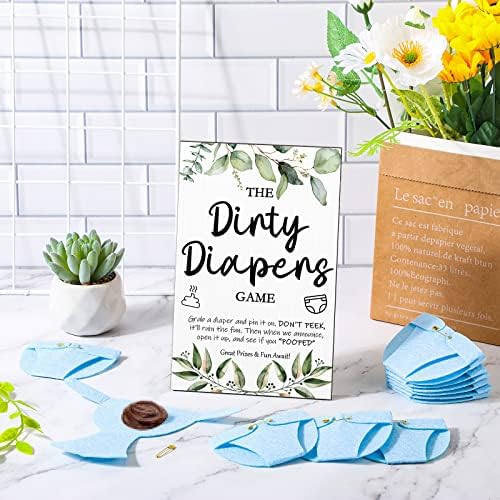 Roowest 51 Pcs Dirty Diaper Baby Shower Games, Greenery Blue - Image 4