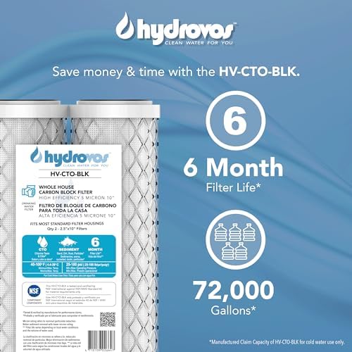 HYDROVOS CTO Carbon Block 5-Micron Sediment Water Filter, 10" x 2.5", NSF Certified Cartridge Replacement for Whole House Filtration System, RO System - Image 5