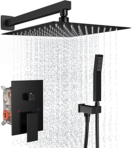 Black Rain Shower System Faucet Set with Handheld, 10 inch by Dlvsoby