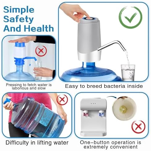 Korser Water Dispenser for 5 Gallon Bottle, Automatic Electric Water Jug Dispenser, Rechargeable Water Dispenser Pump, USB Charging Portable 2-5 Gallon Pump for Kitchen, Camping - Image 4