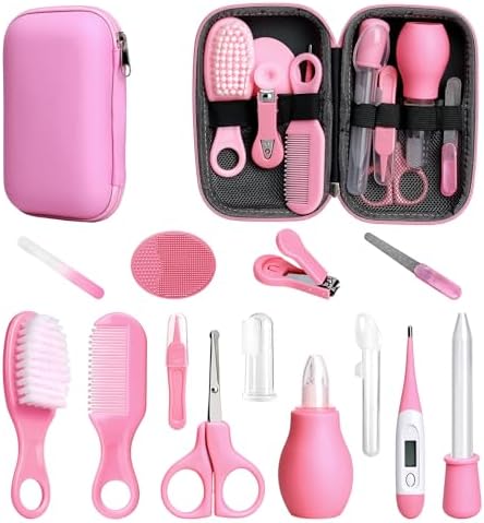 Baby Healthcare and Grooming Kit, 14 in 1 Baby Safety Set Newborn Nursery Health Care Set with Hair Brush Scale Nail Clippers for Baby Girls Boys (14 Kits Pink) by Esonto