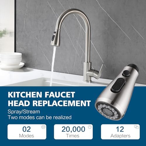 Kitchen Faucet Head Replacement 2 Modes with 12 Adapters, Pull Down Spray Head for Kitchen Faucet, Kitchen Sink Sprayer Replacement Compatible with Moen, American Standard, Kohler Faucets - Image 3