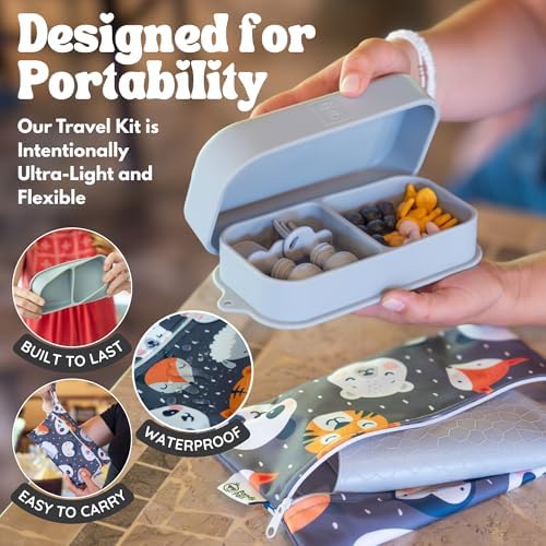 Baby Travel Feeding Set with Silicone Suction Plates, Grey Small - Image 6