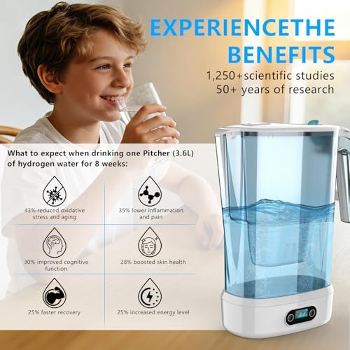 Hydrogen Water Filter Pitcher - BPA Free Rich Hydrogen Water Generator Electrolysis Jug with SPE/PEM. Removes 99% of Lead, Microplastics, PFAS & Chlorine – Advanced UltraFiltration Technology - Image 3