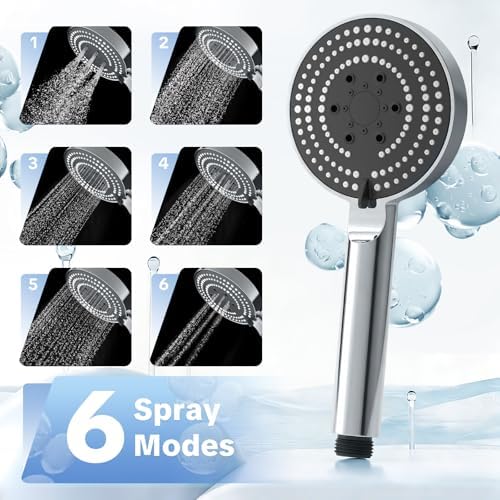 OFFO Handheld Shower Head with Hose, 6 Spray Settings Filtered Shower Head, Detachable Hand Shower for Hair Washing, Pet Bathing and Tub Cleaning, Easy Installation, Chrome - Image 4