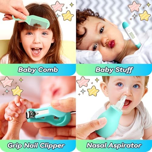 Baby Healthcare and Grooming Kit, 14 in 1 Baby Safety Set Newborn Nursery Health Care Set with Hair Brush Scale Nail Clippers for Baby Girls Boys(20 Kits Pink) (Green) - Image 6