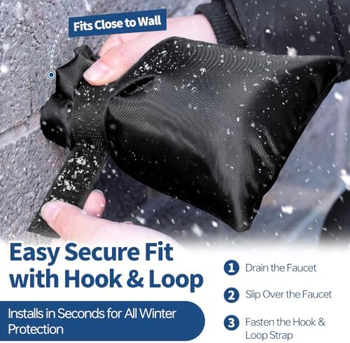 Outdoor Faucet Cover for Winter, 3M Thinsulate Spigot Cover for Winter Freeze Protection, Waterproof, 10" H x 6.3" W Outside Hose Bib Insulated Covers for Wall Taps, 2 Pcs Faucet Socks - Black - Image 4