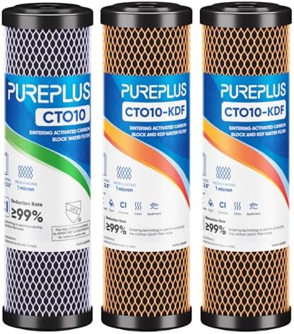 1 Micron 2.5" x 10" Whole House CTO Carbon Water Filter Cartridge Replacement for Under Sink Water Filter System, Dupont WFPFC8002, WFPFC9001, FXWTC, SCWH-5, WHEF-WHWC, WHCF-WHWC, AMZN-SCWH-5,3Pack by PUREPLUS